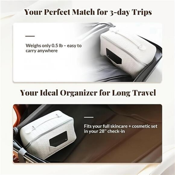 Large travel makeup bag with mirror hanging toiletry cosmetic organizer checkere - Picture 6 of 7